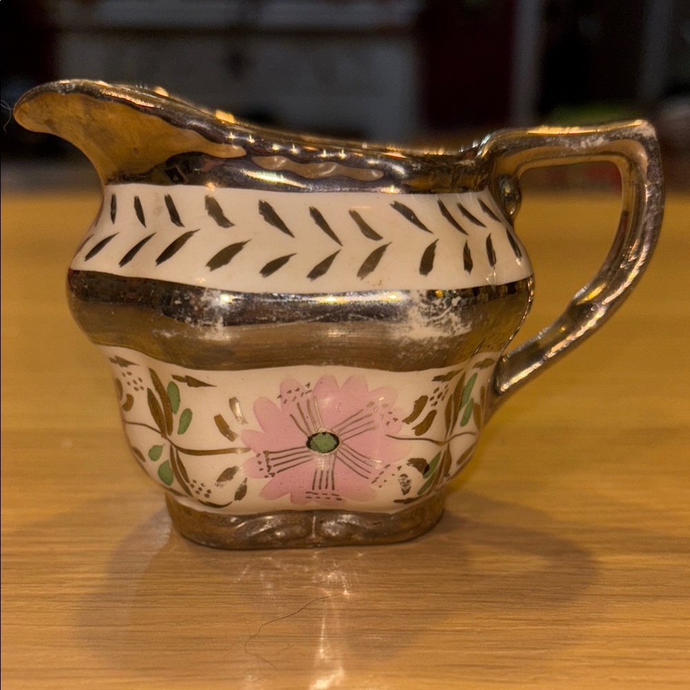 Floral Cream and Gold Decorative Pitcher